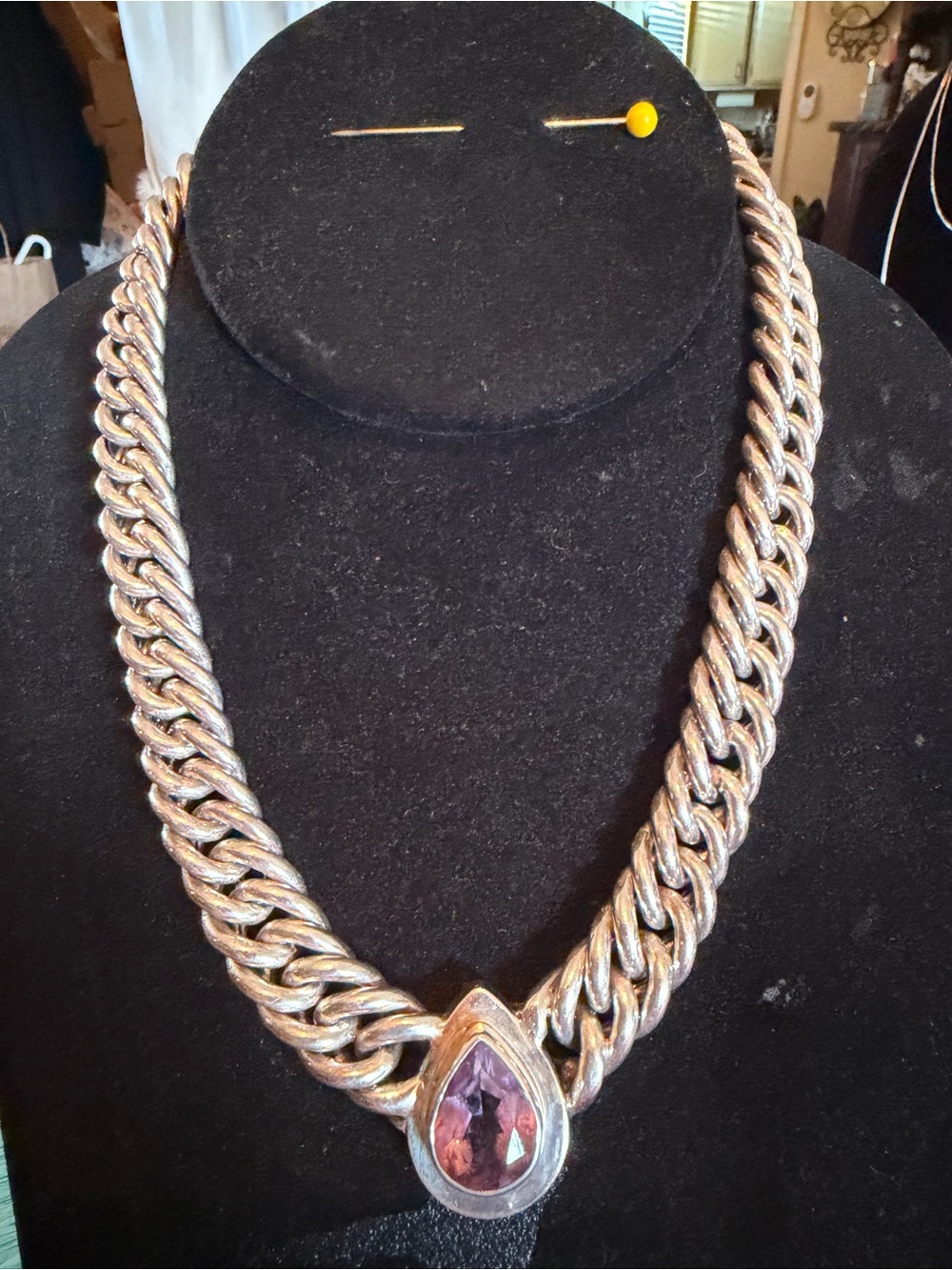 Beautiful Amethyst and Sterling Double link Neclace